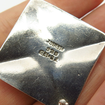 925 Sterling Silver Vintage Mexico Modernist Concave Design Square Earrings