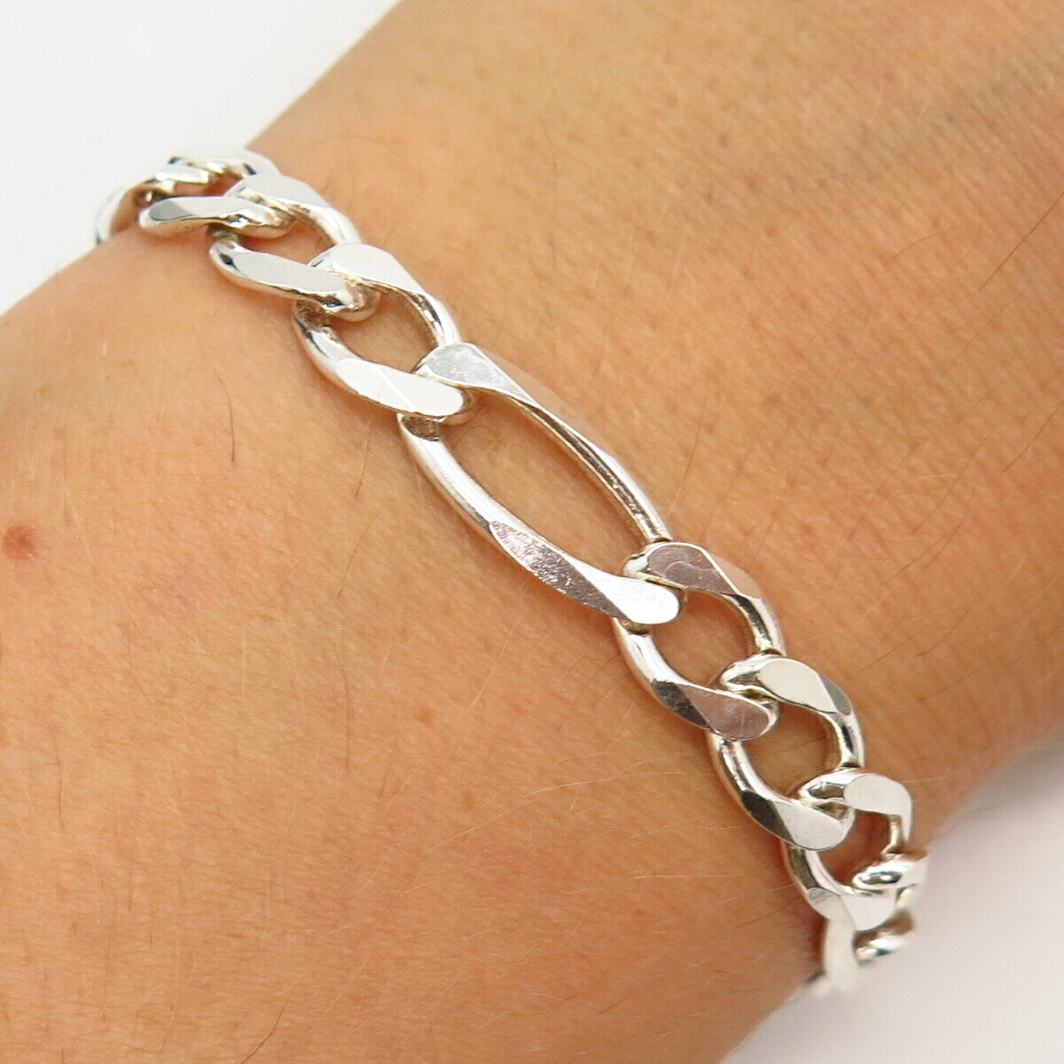 925 Sterling Silver Italy Figaro Link Bracelet 8"