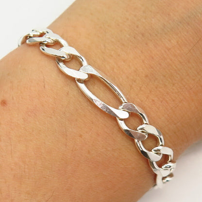 925 Sterling Silver Italy Figaro Link Bracelet 8"