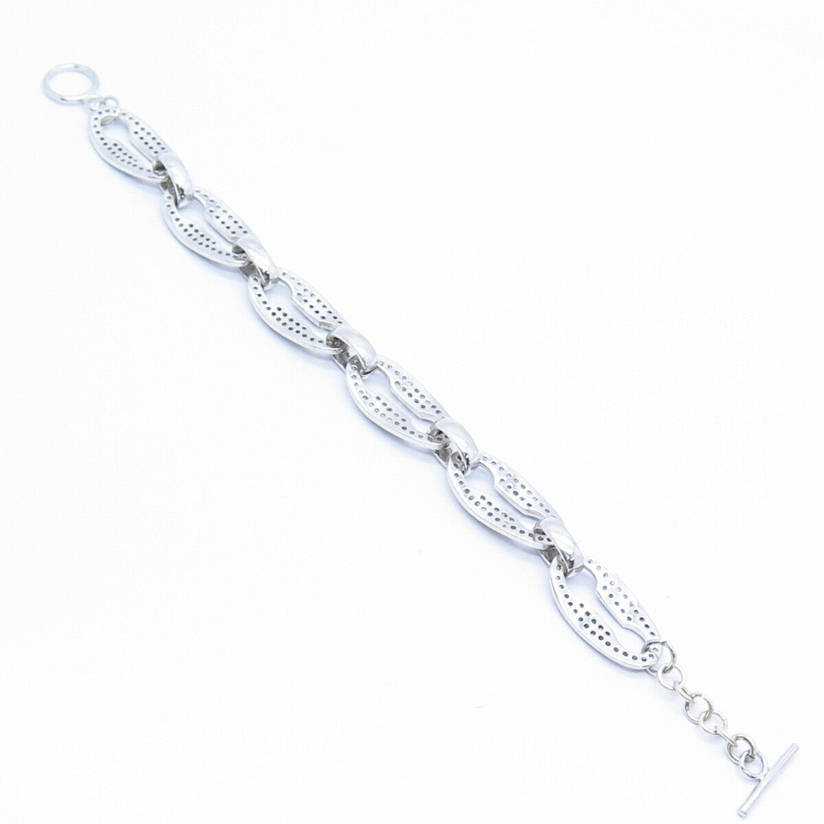 925 Sterling Silver Pave C Z Anchor Mariner Link Bracelet 7 1/4"