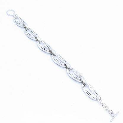 925 Sterling Silver Pave C Z Anchor Mariner Link Bracelet 7 1/4"