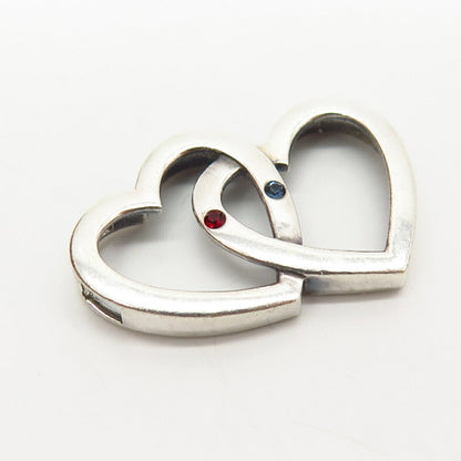 925 Sterling Silver Multi-Color C Z Double Heart Slide Pendant