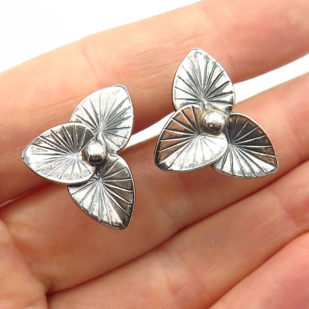 925 Sterling Silver Vintage Jewelart Floral Design Screw Back Earrings