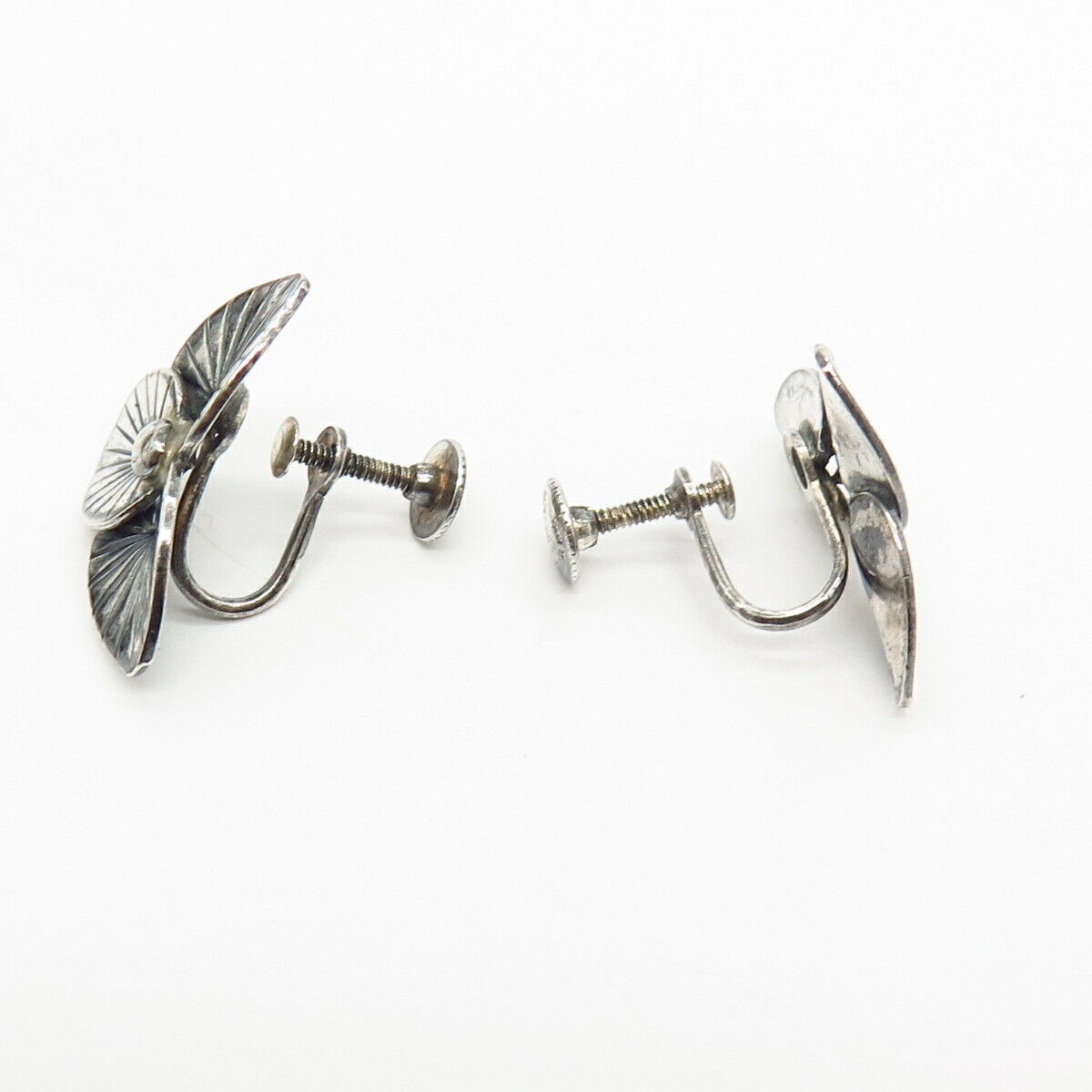 925 Sterling Silver Vintage Jewelart Floral Design Screw Back Earrings