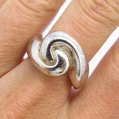 925 Sterling Silver Vintage Solid Spiral Swirl Design Ring Size 7