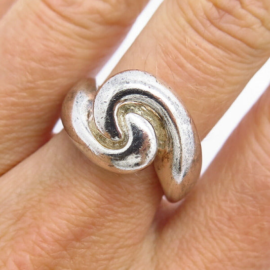 925 Sterling Silver Vintage Solid Spiral Swirl Design Ring Size 7