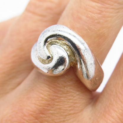 925 Sterling Silver Vintage Solid Spiral Swirl Design Ring Size 7