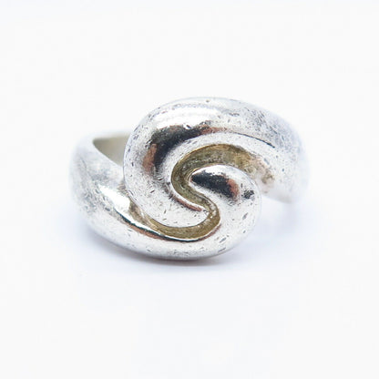 925 Sterling Silver Vintage Solid Spiral Swirl Design Ring Size 7