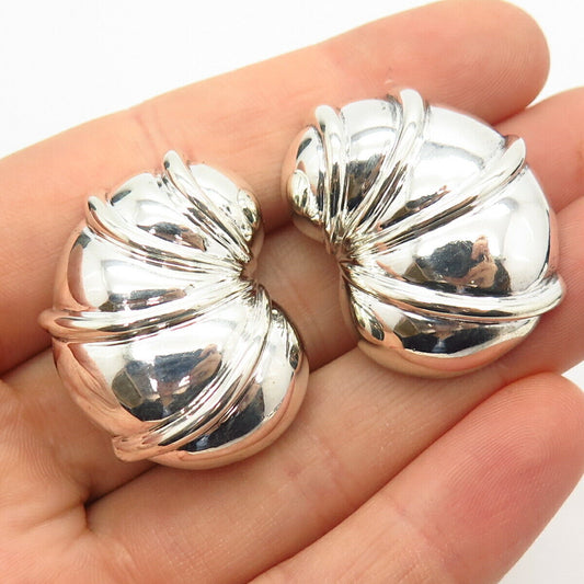 925 Sterling Silver Modernist Bean Design Clip On Earrings