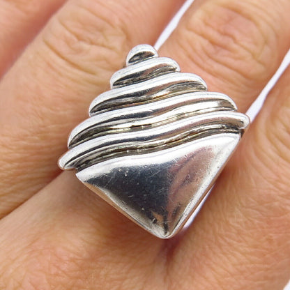 925 Sterling Silver Vintage Wide Ribbed Design Signet Ring Size 6 3/4