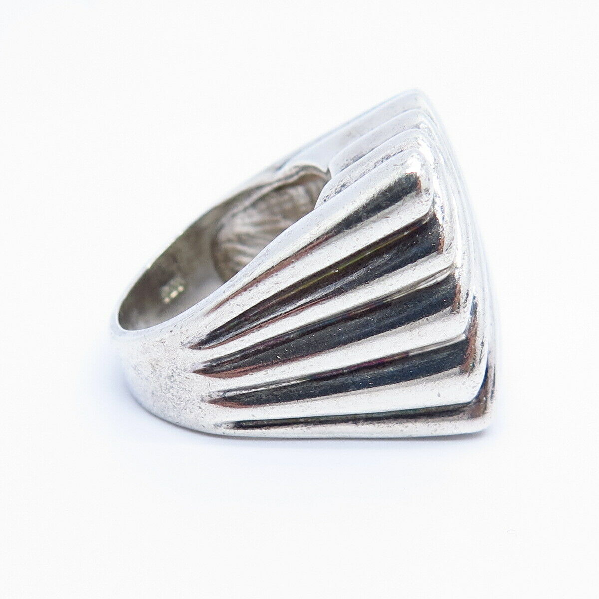 925 Sterling Silver Vintage Wide Ribbed Design Signet Ring Size 6 3/4