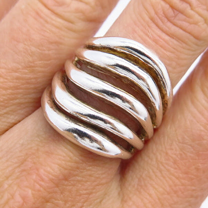 925 Sterling Silver Vintage Wide Wavy Multi-Row Ring Size 8