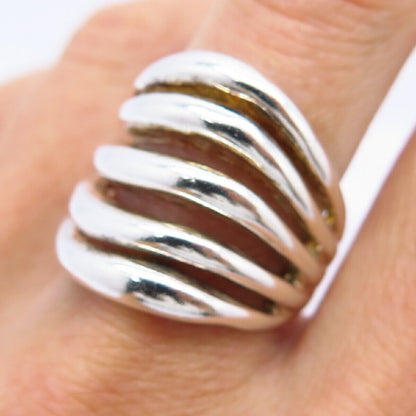 925 Sterling Silver Vintage Wide Wavy Multi-Row Ring Size 8