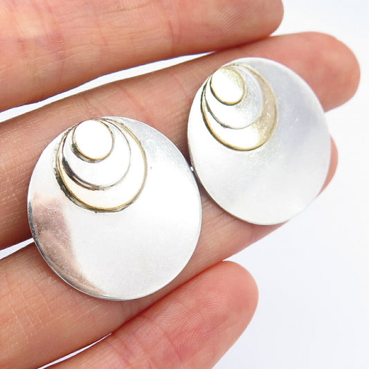 925 Sterling Silver 2-Tone Vintage Round Disc Earrings