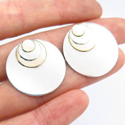 925 Sterling Silver 2-Tone Vintage Round Disc Earrings