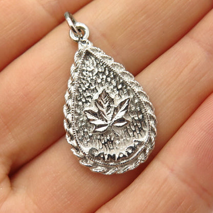 925 Sterling Silver Vintage Maple Leaf Design Teardrop Shape Pendant