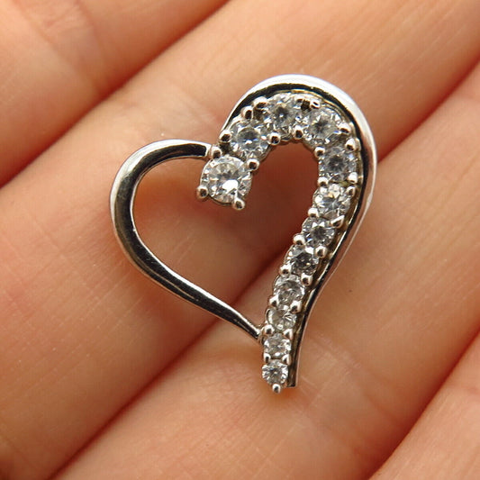 925 Sterling Silver C Z Open Heart Design Slide Pendant