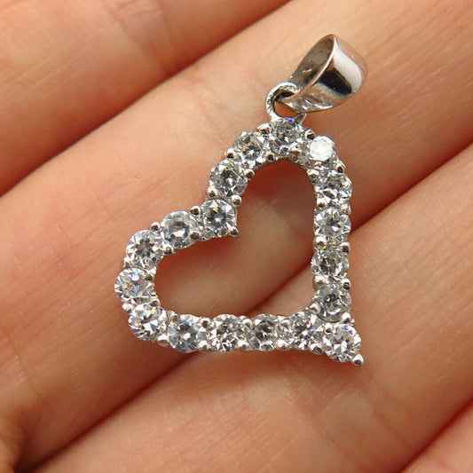 925 Sterling Silver C Z Open Heart Design Pendant