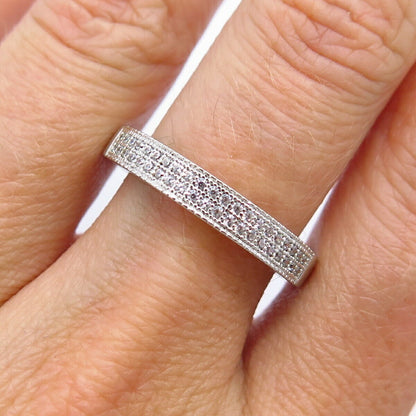 925 Sterling Silver Pave C Z Double Row Wedding Band Ring Size 9