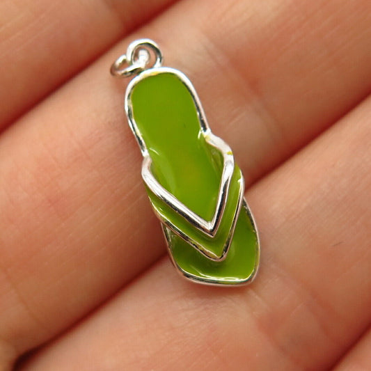 925 Sterling Silver Enamel Flip-Flop Slipper Design Pendant