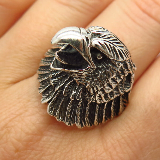 925 Sterling Silver Eagle Head Design Statement Men's Ring