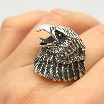 925 Sterling Silver Eagle Head Design Statement Men's Ring