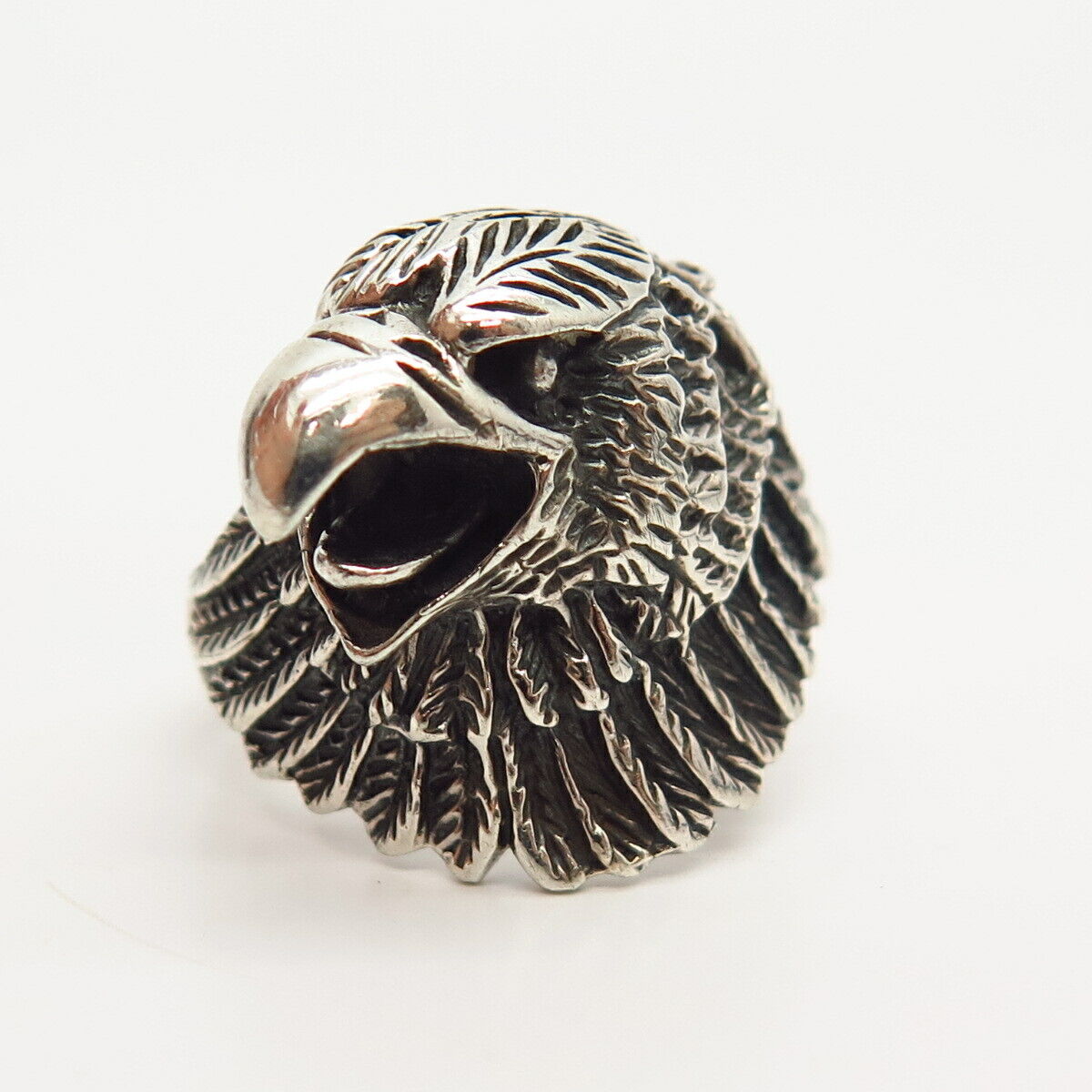 925 Sterling Silver Eagle Head Design Statement Men's Ring