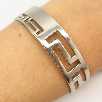 925 Sterling Silver Vintage Mexico Maze Design Cuff Bracelet 7"