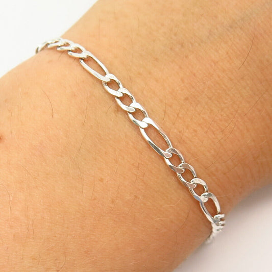 925 Sterling Silver Italy Figaro Link Bracelet 7 3/4"