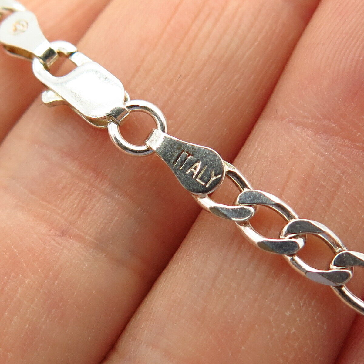 925 Sterling Silver Italy Figaro Link Bracelet 7 3/4"