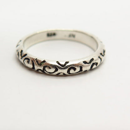 925 Sterling Silver Ornate Carved Design Band Ring Size 7