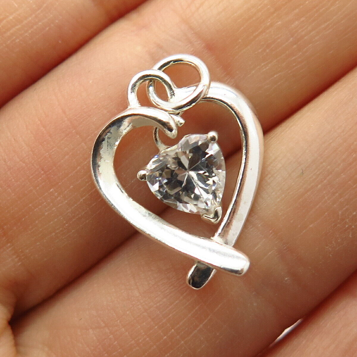 925 Sterling Silver C Z Open Heart Design Pendant