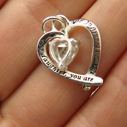 925 Sterling Silver C Z Open Heart Design Pendant