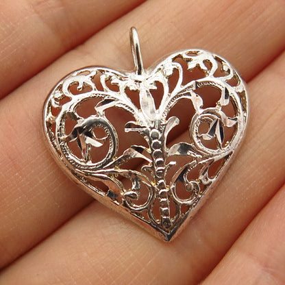 925 Sterling Silver Carved Swirl Heart Design Pendant