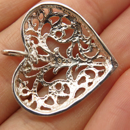 925 Sterling Silver Carved Swirl Heart Design Pendant