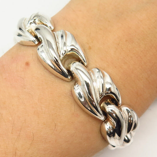 925 Sterling Silver Italy Puffy Leaf Design Link Bracelet 6 3/4"