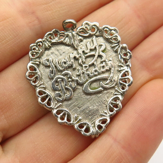 925 Sterling Silver Vintage "Happy Birthday" Ornate Heart Design Pendant