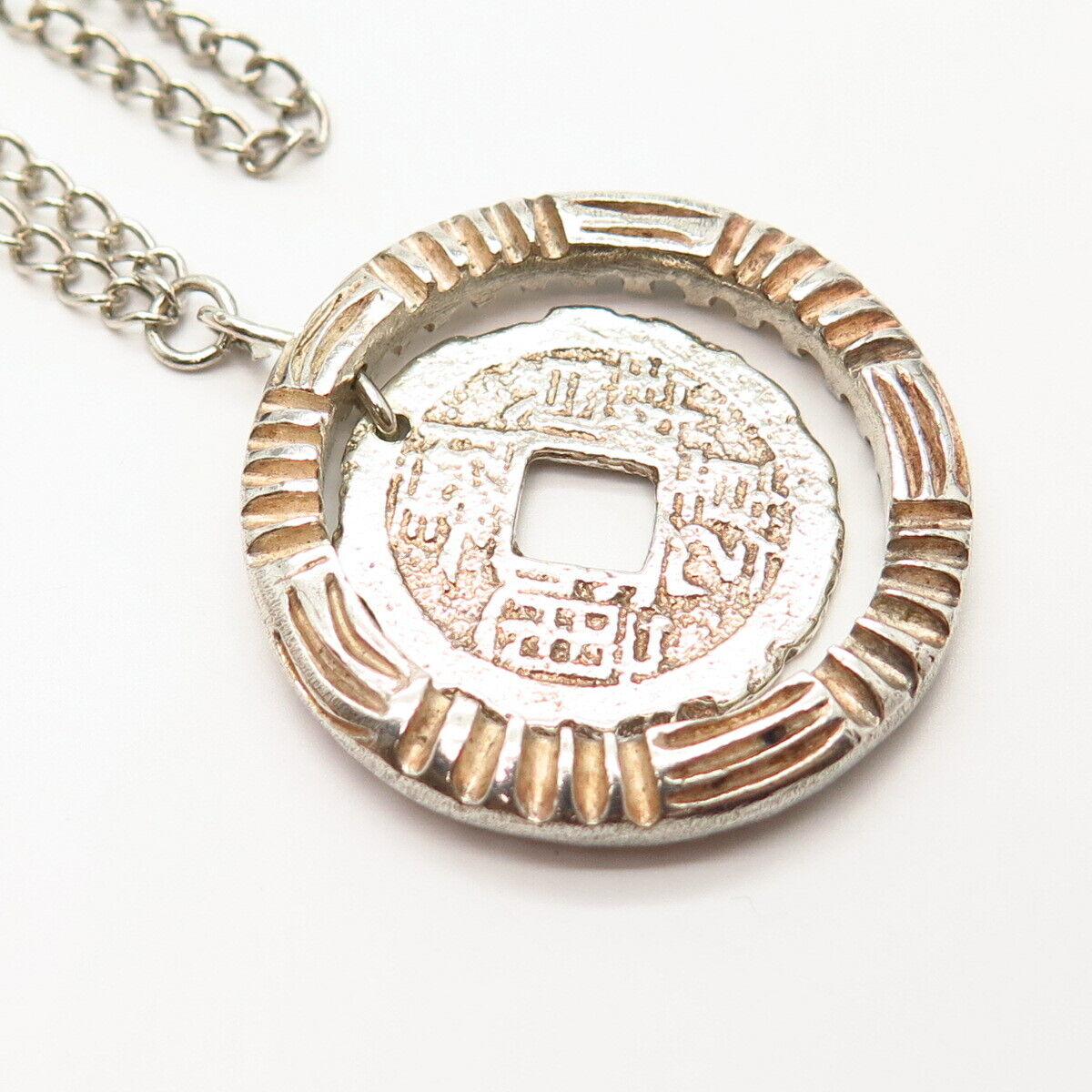 925 Sterling Silver Chinese Coin For Good Luck Chain Necklace 26"