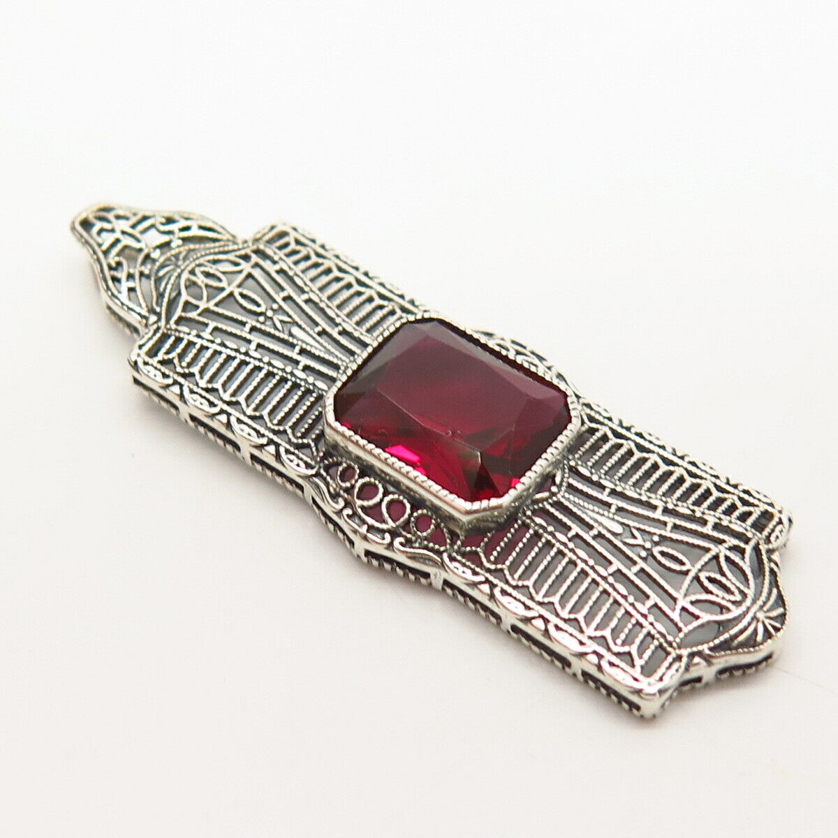 925 Sterling Silver Pink C Z Ethnic Design Slide Pendant