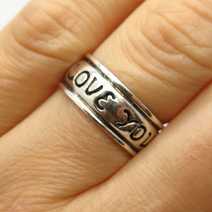 925 Sterling Silver  "I Love You / I Need You" Band Ring Size 6 3/4