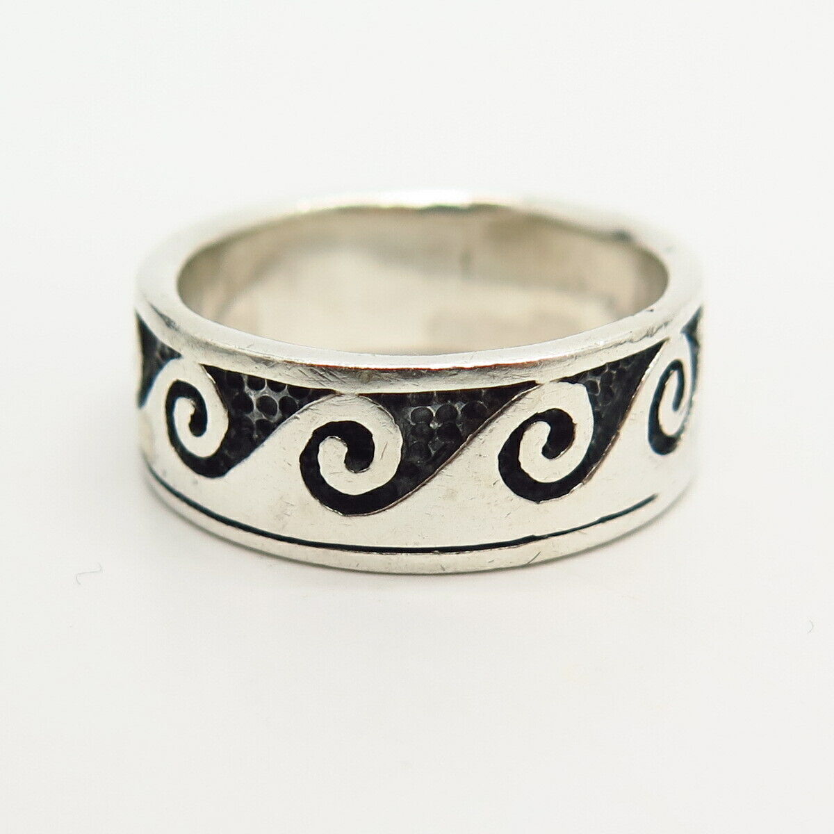 925 Sterling Silver Tribal Water Pattern Design Band Ring Size 9 3/4