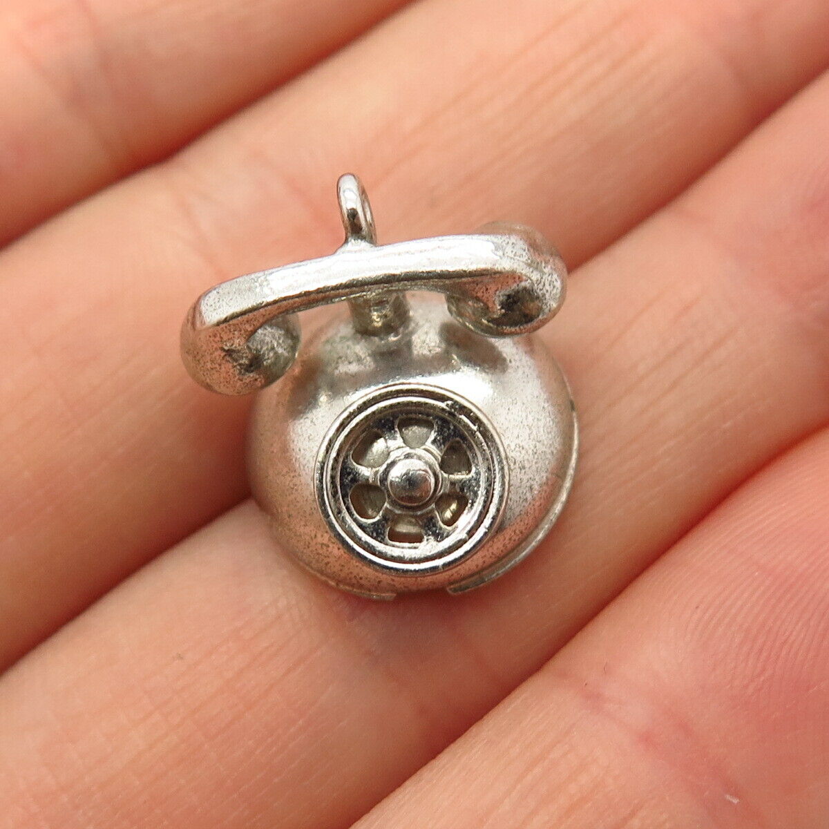 925 Sterling Silver Antique Danecraft Retro Rotary Phone Design Charm Pendant