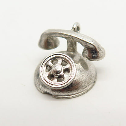 925 Sterling Silver Antique Danecraft Retro Rotary Phone Design Charm Pendant