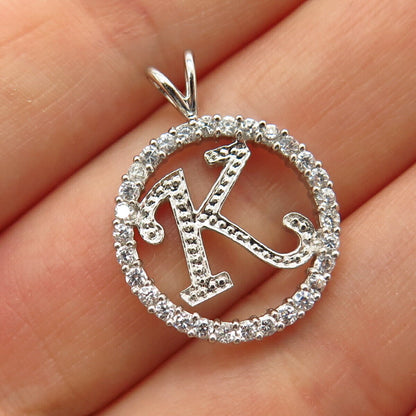 925 Sterling Silver C Z Assorted Letter Initial Design Pendant