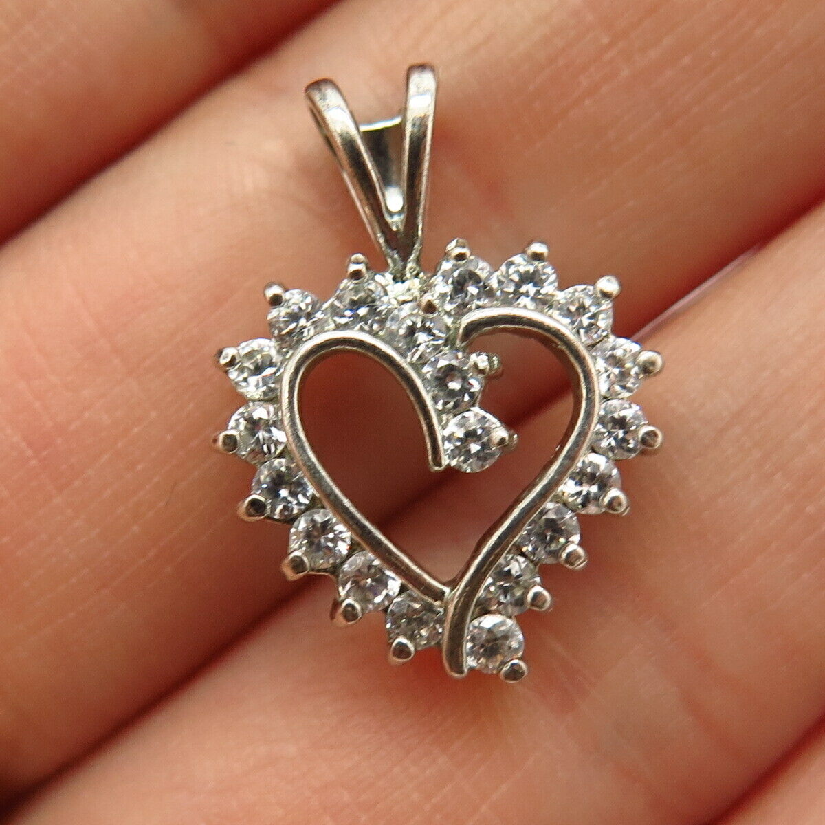 925 Sterling Silver C Z Open Heart Design Pendant