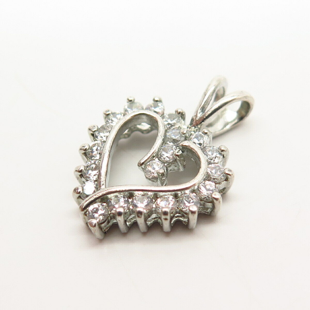 925 Sterling Silver C Z Open Heart Design Pendant