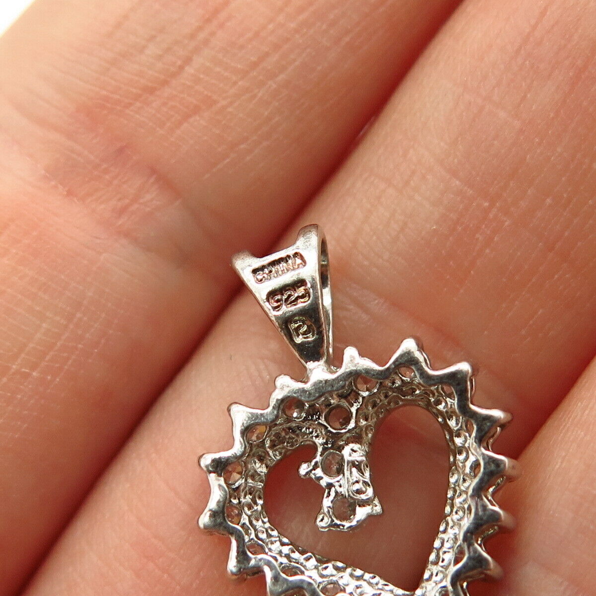 925 Sterling Silver C Z Open Heart Design Pendant