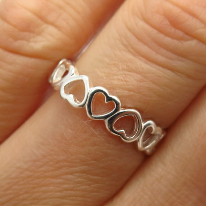 925 Sterling Silver Open Heart Design Adjustable Band Ring Size 5.5