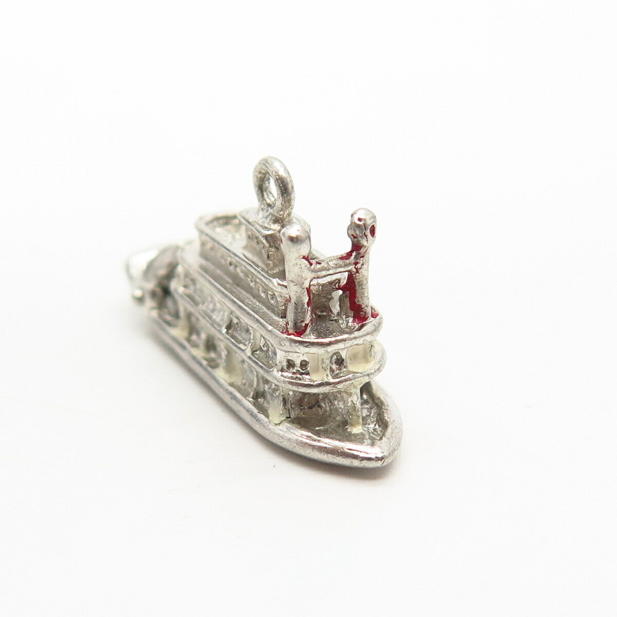 925 Sterling Silver Vintage Enamel Steamboat Design Charm Pendant