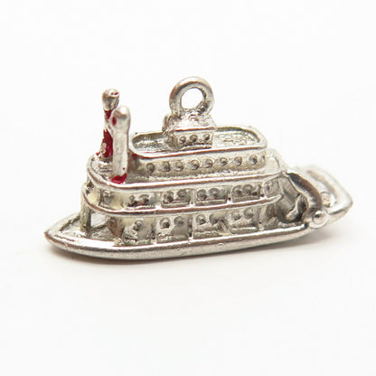 925 Sterling Silver Vintage Enamel Steamboat Design Charm Pendant